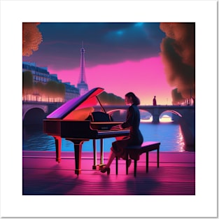 A Female Pianist Playing The Piano Near The River Seine In Paris Posters and Art